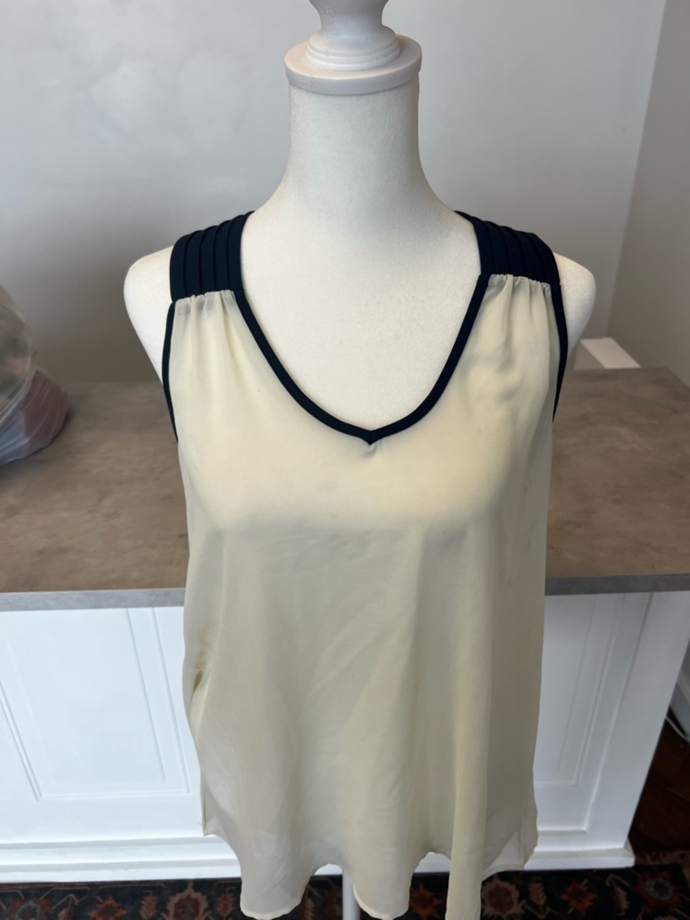 Blue Rain Cream Tank Top with Navy Trim